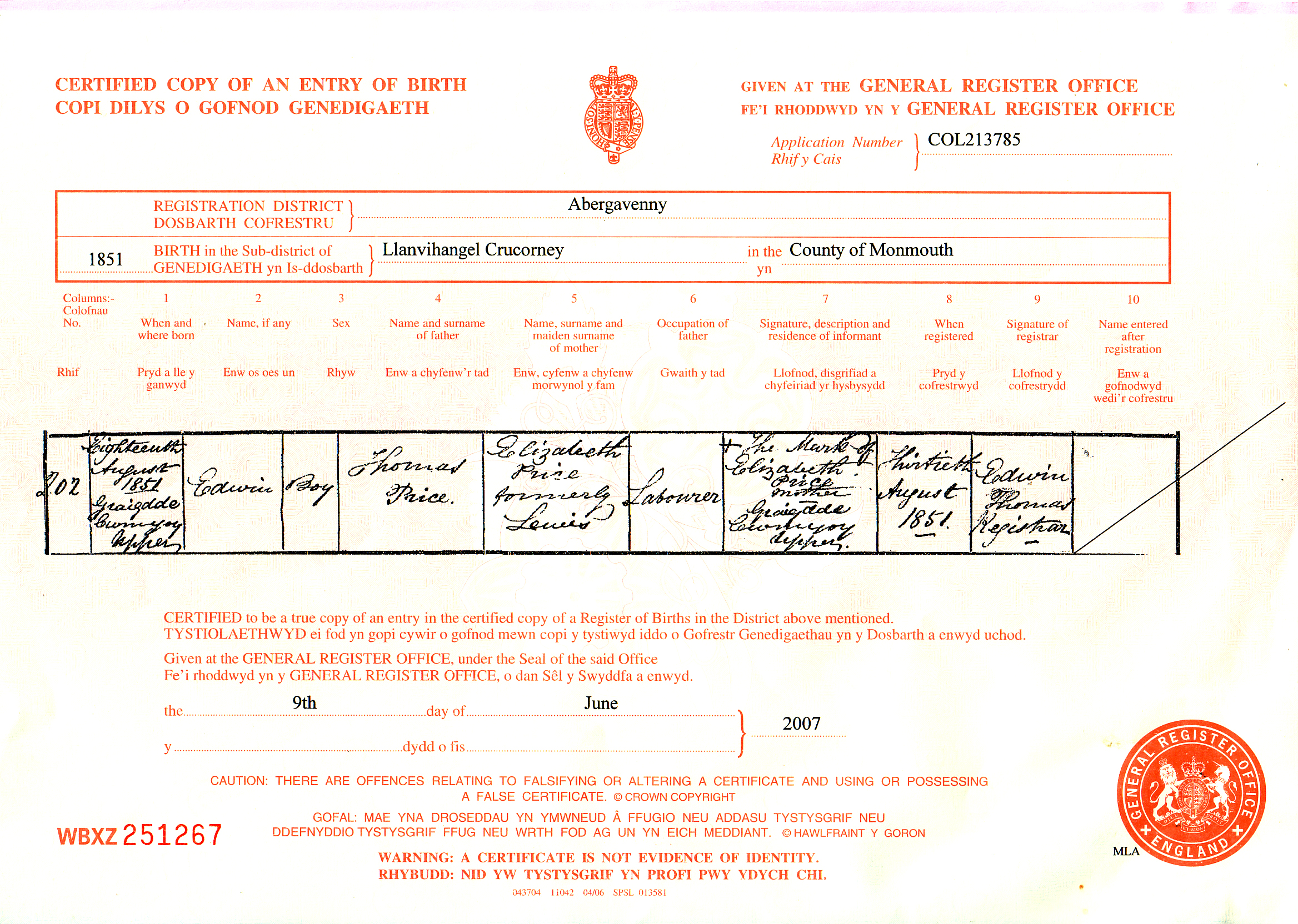 Edwin Price Sr. birth record